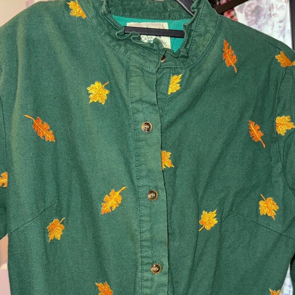 Kiel James Patrick Dark Green Button-Front Dress with Yellow Leaf Embroidery - Picture 2 of 6